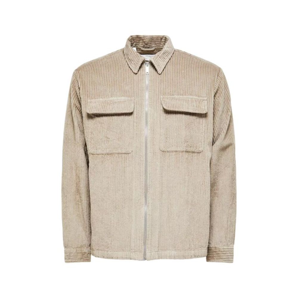 Selected Beige Zip-Up Classic Shirt for Men